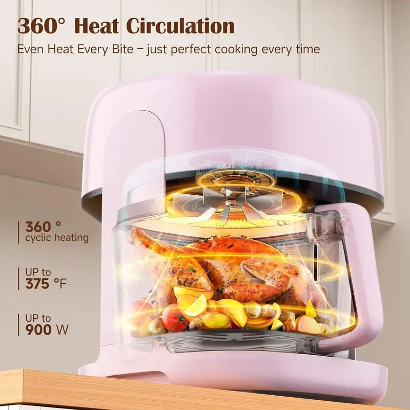 Compact Pink Glass Air Fryer