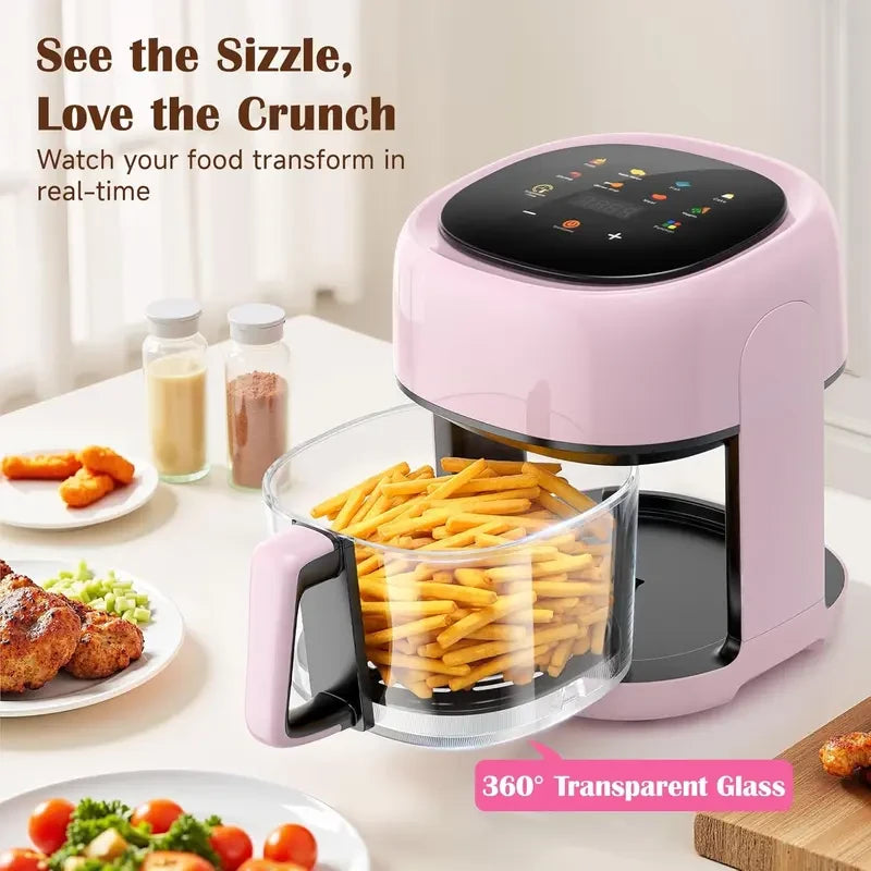 Compact Pink Glass Air Fryer