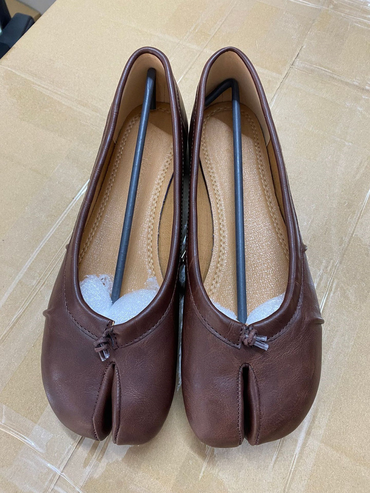Womens Split-Toe Ballet Flats Sheepskin Slip-On Shoes