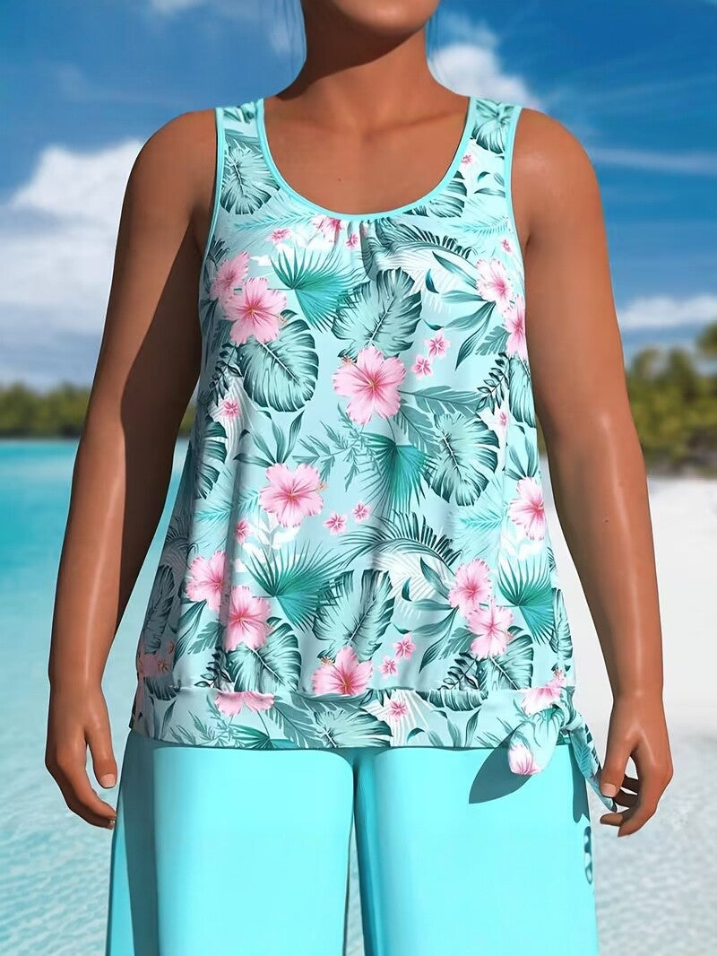 Womens Floral Print Plus Size Two Piece Swimsuit