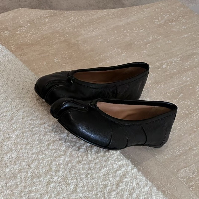 Womens Split-Toe Ballet Flats Sheepskin Slip-On Shoes