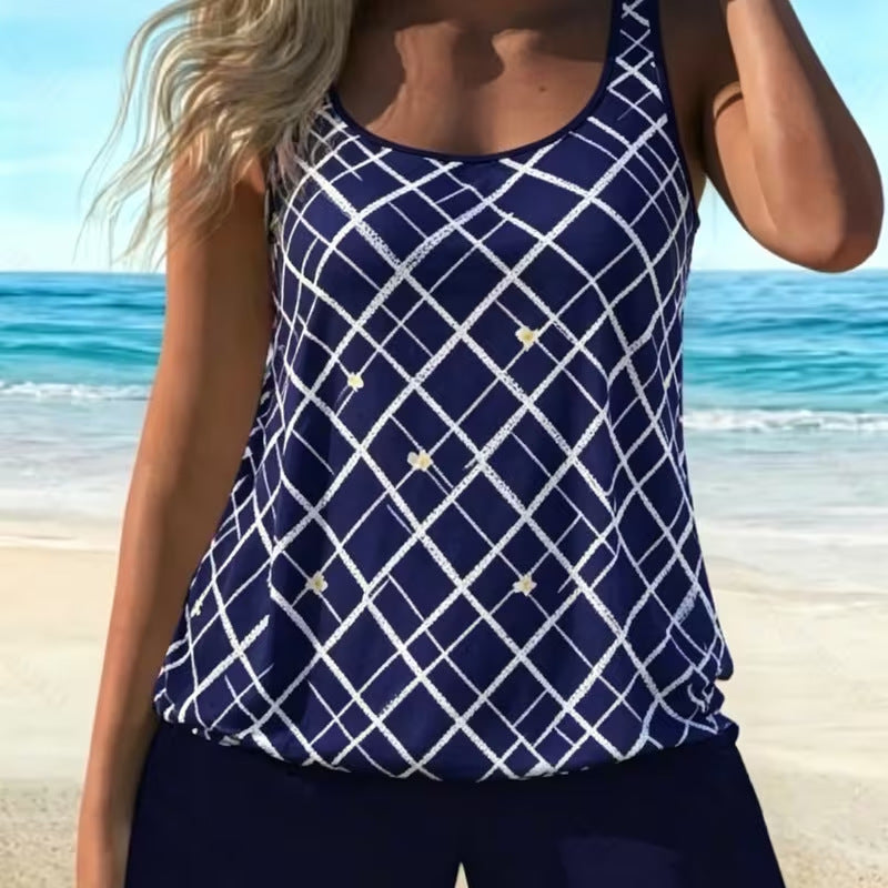Womens Floral Print Plus Size Two Piece Swimsuit