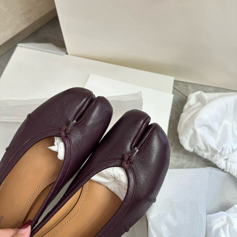 Womens Split-Toe Ballet Flats Sheepskin Slip-On Shoes