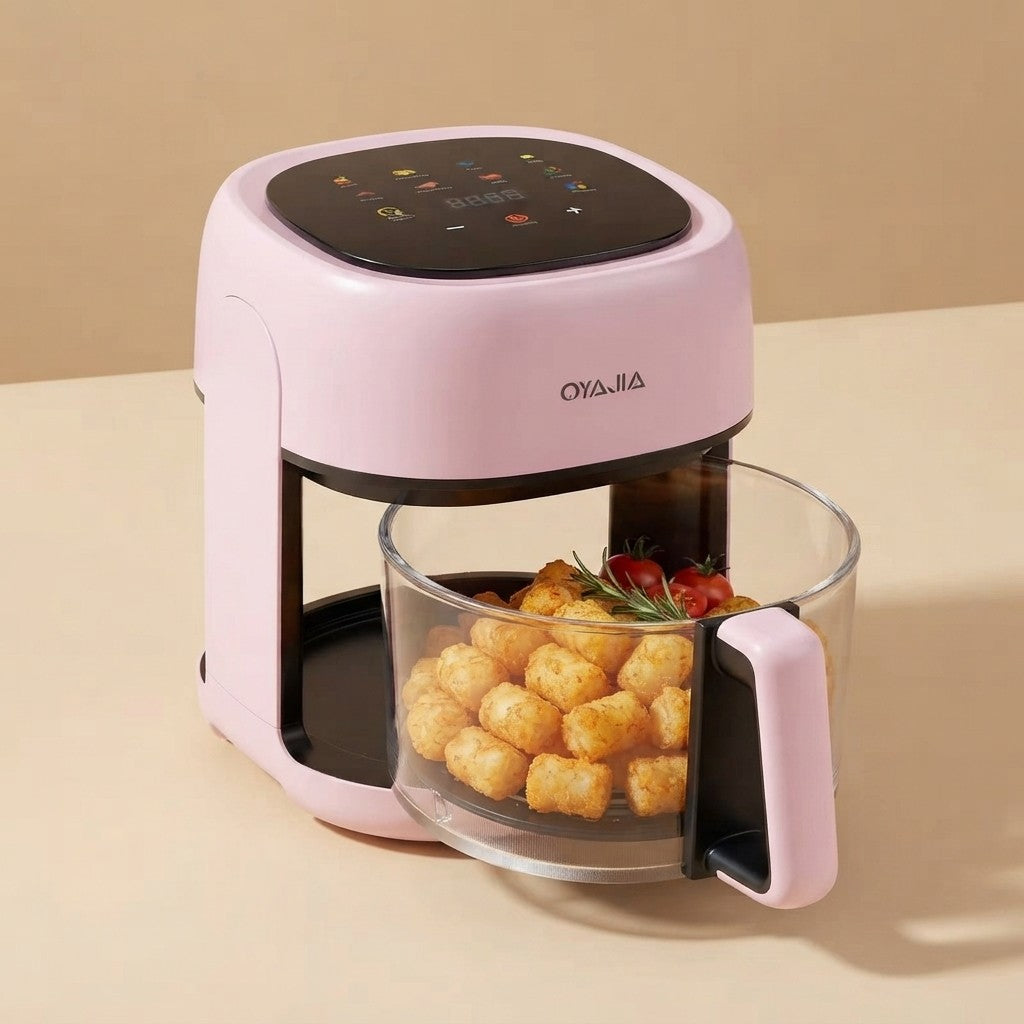 Compact Pink Glass Air Fryer